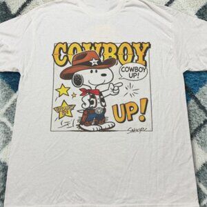 Cowboy Cartoon Dog Graphic Tee White Western Cute Character Shirt